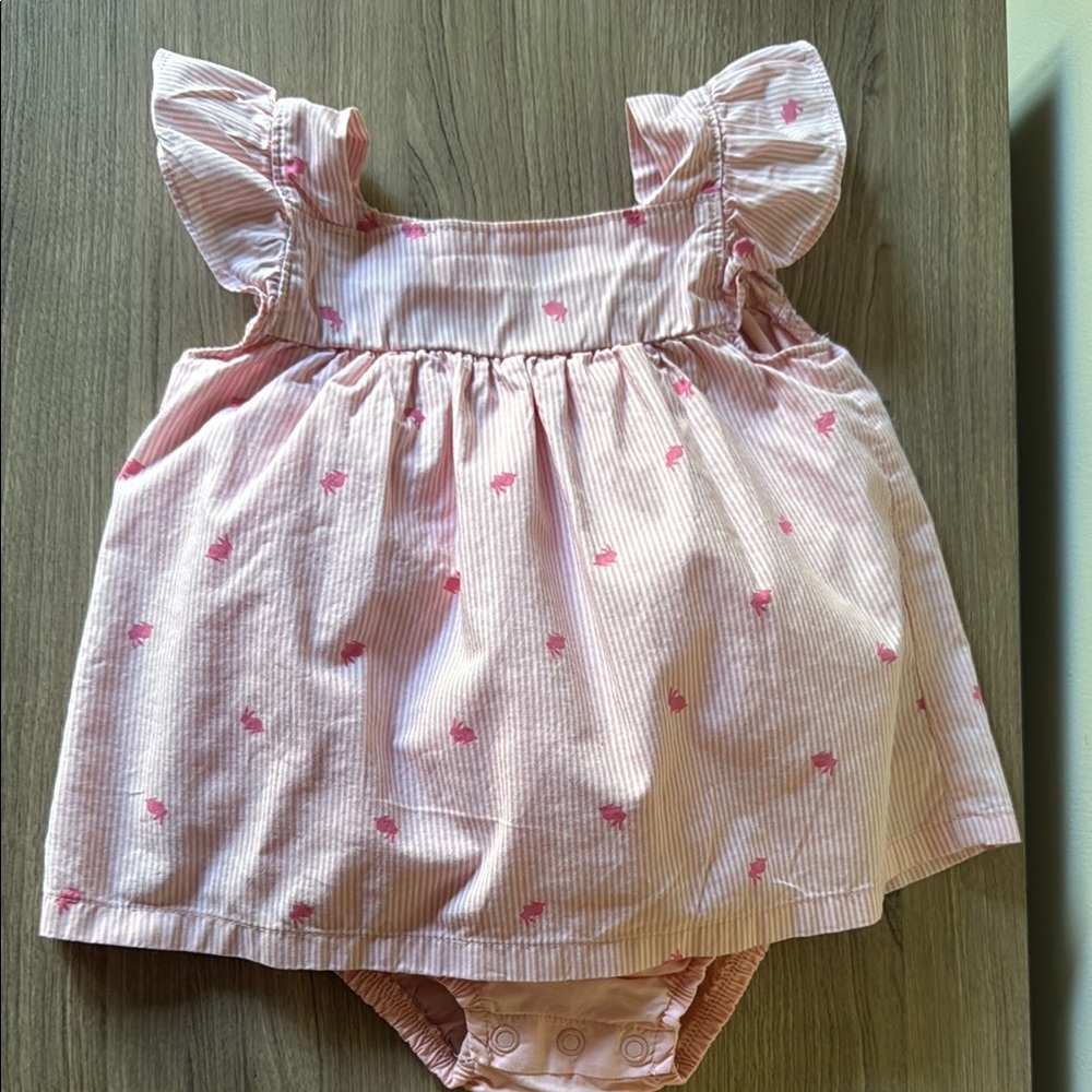 Bunny Print Pink Ruffled Baby Dress